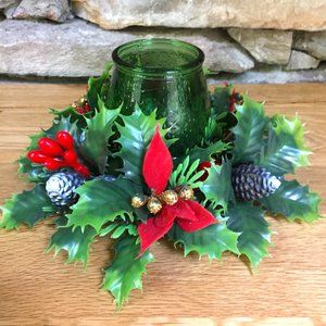 VTG Christmas Plastic Holly Candle Holder Decor